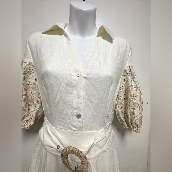Solitaire Cream Long Sleeve Dress with Floral Details - Picture 5 of 10